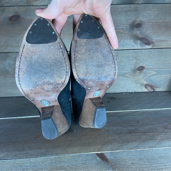 frye Regina womens size 6.5 shoes black leather side zip wedge ankle booties - Picture 7 of 8